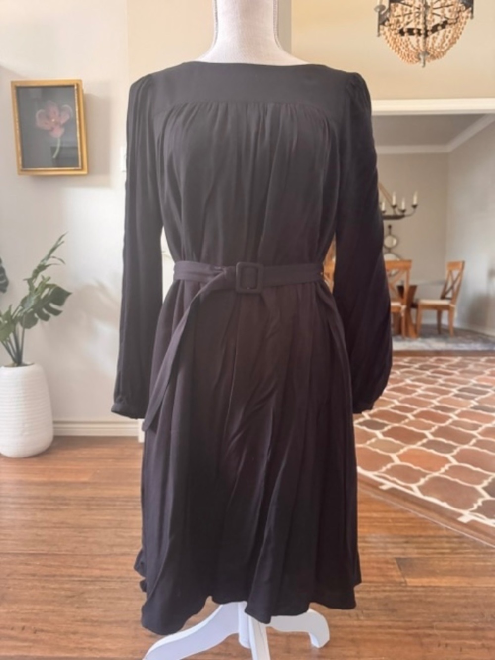 Ann Taylor Black Long Sleeve Belted Dress - SP